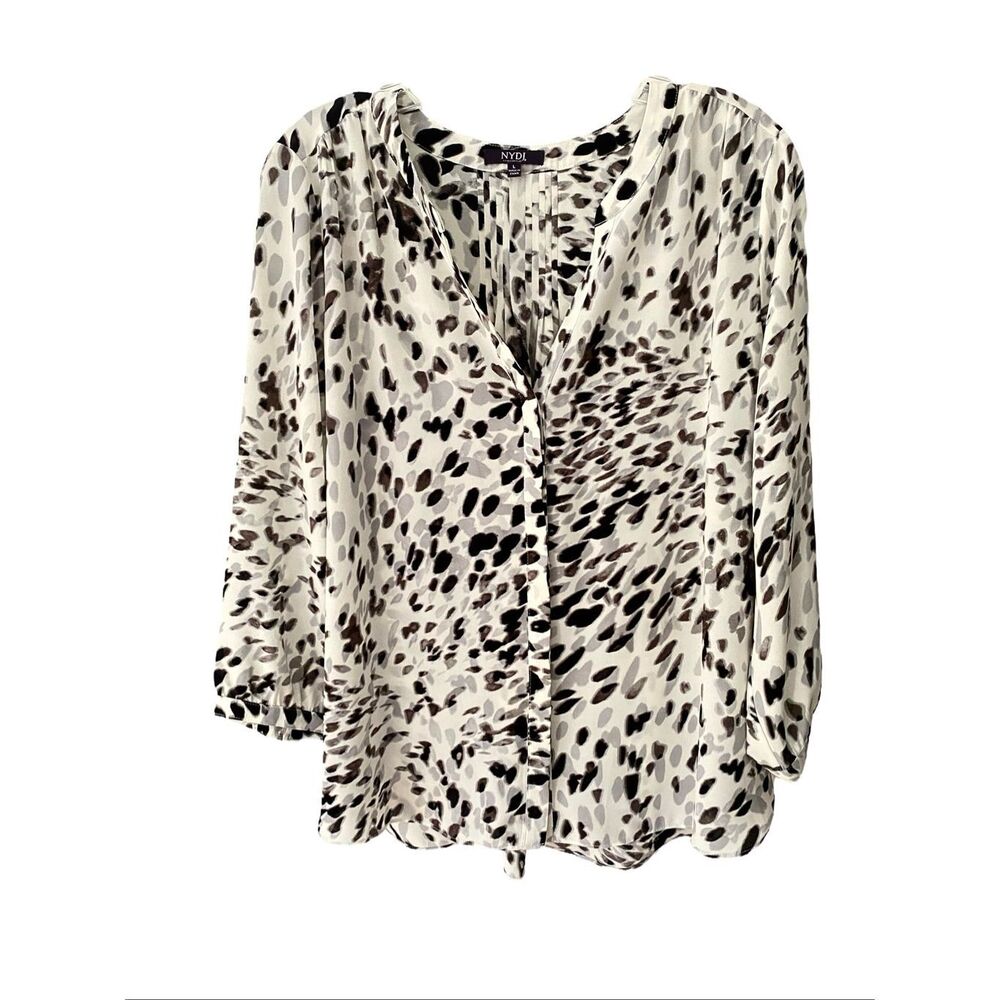 NYDJ Leopard Print 3/4 Sleeve Button Down Shirt Size L